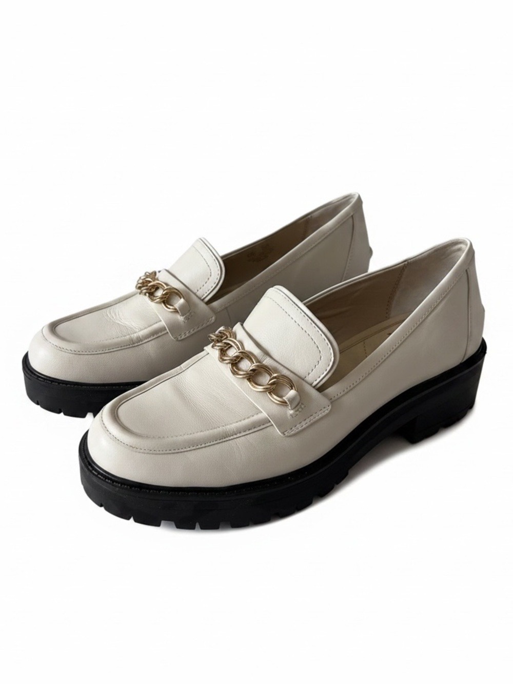 Sam Edelman Taelor Chained Lug Sole Loafers - Modern Ivory Leather - Size 9.5M